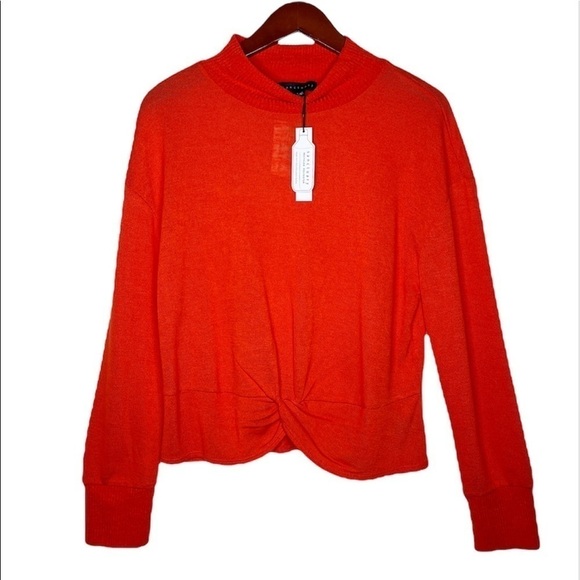 Sanctuary NWT Twist Front Mock Neck Sweater Size Large in Bright Melon - Picture 1 of 9